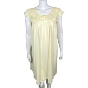 Vintage Shadowline Nylon Nightgown Womens L Cap Sleeve Scalloped Collar Lace
